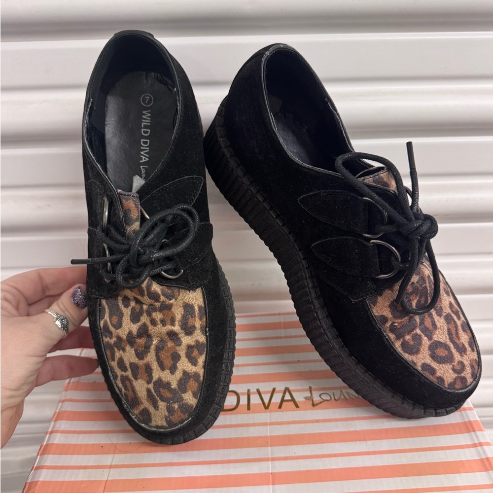 Black and leopard print Wild Diva creepers
